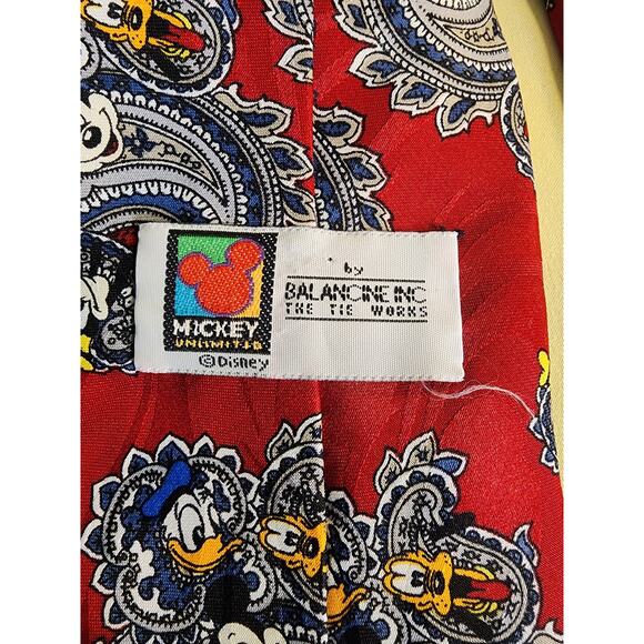 Disney Mickey, Donald, Pluto & Goofy Red Paisley Polyester‎ Tie - Picture 2 of 3